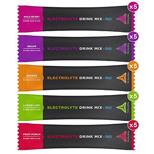 Fluid Tactical - 25 Count Electrolyte Powder | Variety Pack | Travel Ready Drink Mix | Extreme Re-Hydration