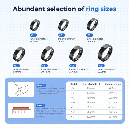 BIEMHA Smart Ring with Sleep Monitoring, 10-Day Battery Life, Stress/Heart Rate/Women's Health Tracker,No APP Subscriptio...