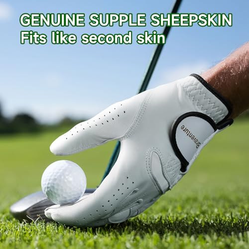 Braventure Mens Breathable Golf Glove: Cabretta Leather Golf Glove with Golf Tees, Divot Tool & Gift Box for Adult Left Hand