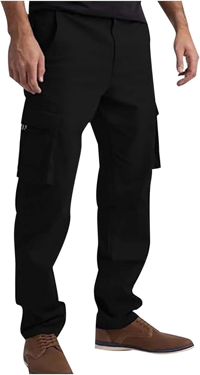 Work Cargo Pants Mens Straight Leg Quick Dry Elastic Waist Pants Lightweight Athletic Soft Solid Breathable Hiking Trousers