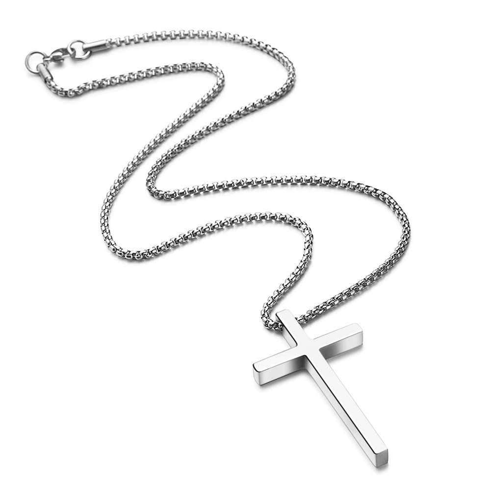 Ursteel Silver Cross Necklace for Women, Gold Plated Cross Chain Stainless Steel Cross Pendant for Women Teenage 20 Inch Cross N