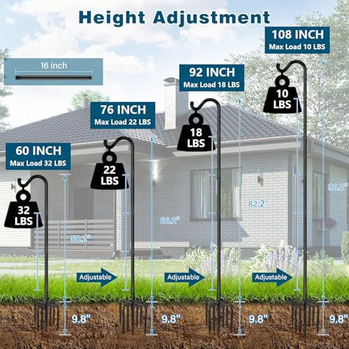 Gtongoko 92 Inch 2 Pack Bird Feeder Poles for Outdoors Heavy Duty, Shepherds Hooks for Outdoor, Hummingbird Feeder Stand, ...