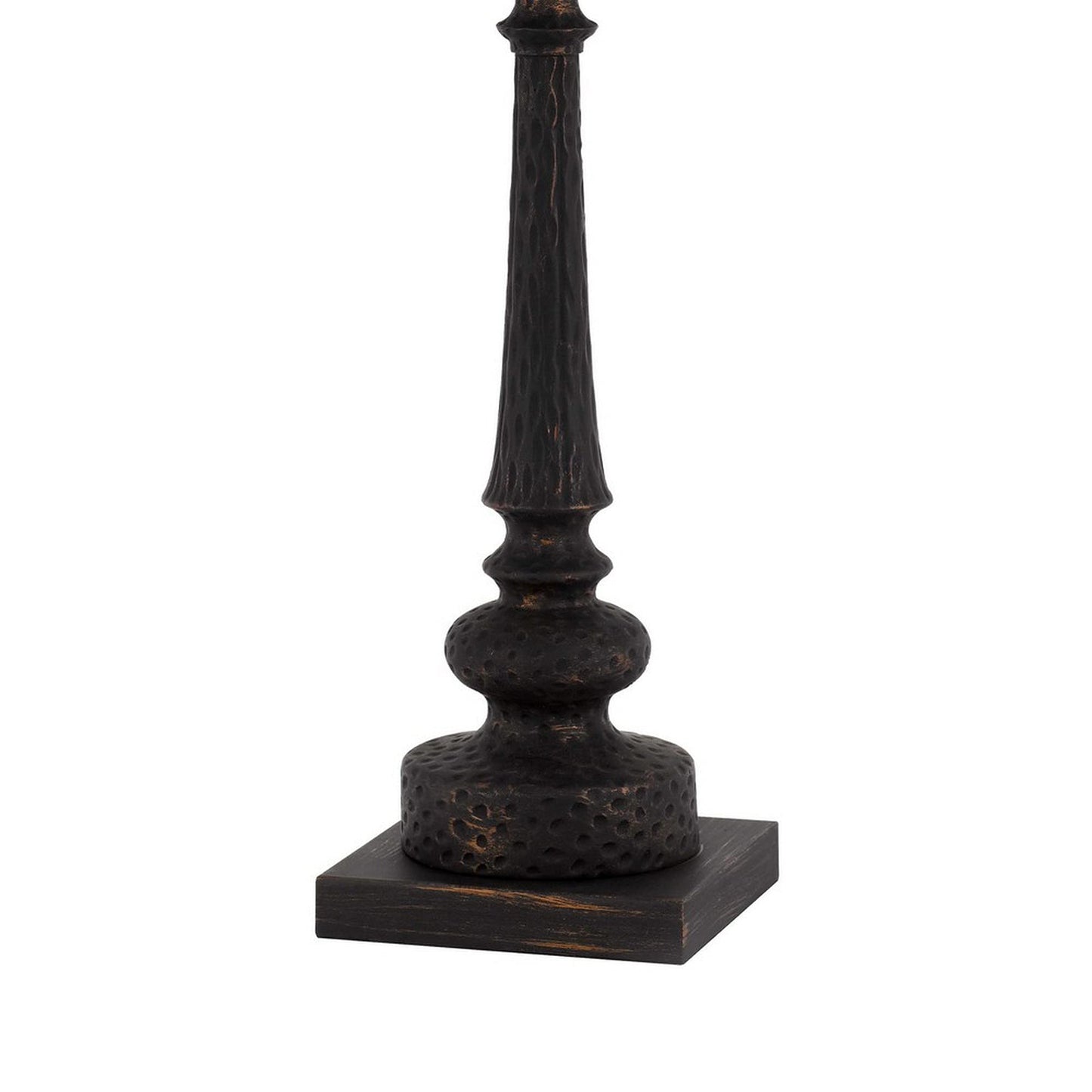Benzara Table Lamp with Tubular Resin Support, Pull Chain, Dark Bronze, Model BM241869, Plastic/Metal/Fabric