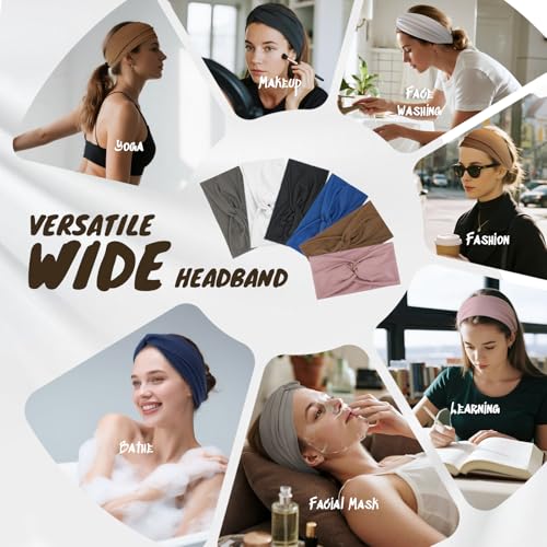 HSEM Headbands for Women, Non Silp Wide Hair Bands, Elastic Thick Head Bands, Stretchy Soft Sports Sweat Bands for Spa Wor...