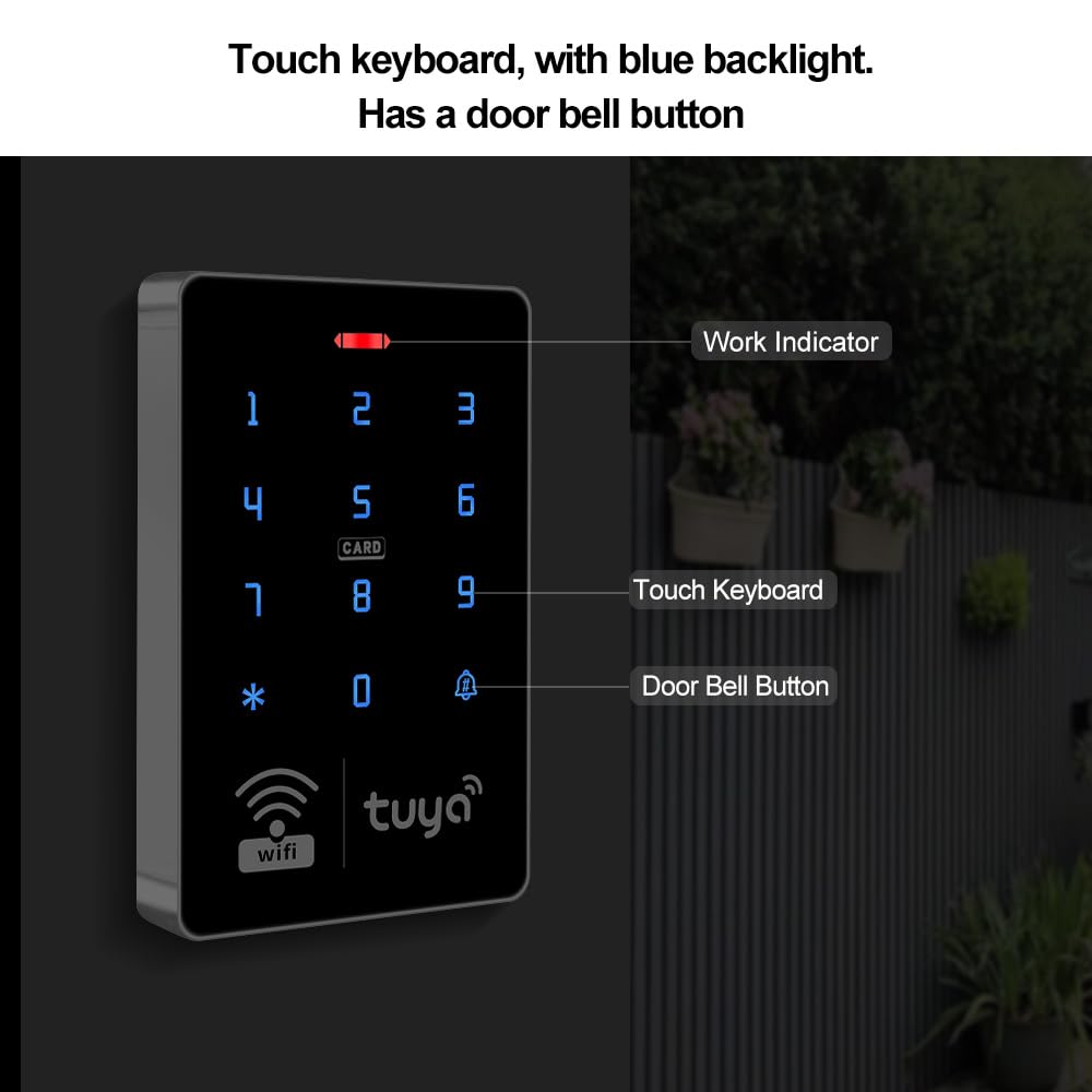 QTTYELOK Wifi Tuya Access Control System Kit Outdoor Waterproof RFID Access Controller Touch Keypad 125KHz 13.56MHz + 180KG Electric Magnetic Lock, Smart Phone APP Password Unlock