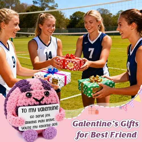 Weming Volleyball Gift for Teen Girls – Mini Crochet Volleyball Plush with Pun Card, Pink Purple Valentine or Birthday Pre...
