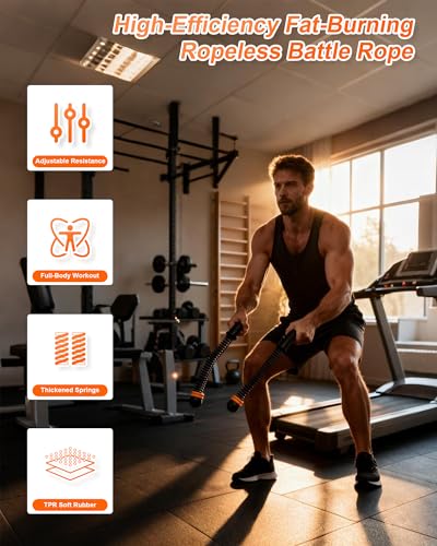 Ropeless Battle Ropes- Adjustable Portable Low-Impact Workout Equipment for Home Gym, Fitness Equipment for HIIT, Cardio &...