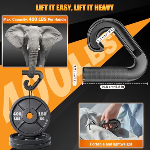 ONZILLO Neutral Grip Pull Up Handles, Ergonomic Non-Slip Hooks for Barbell Row Deadlift Resistant Bands Cable Machine, Lig...