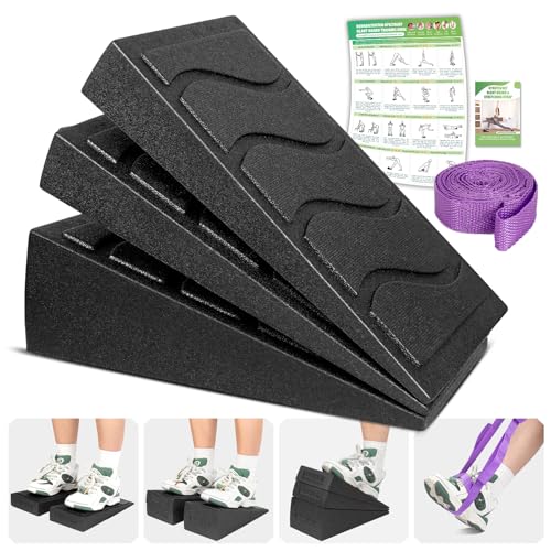 Squat Wedge Block, 5 Adjustable Angles Slant Board for Calf Stretching with Stretching Strap & Poster, 520 LBS Heel Elevat...