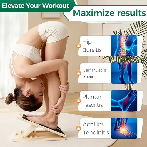 Slant Board for Calf Stretching, Wooden Slant Boards for Exercise, 300 Lbs Weight Capacity Squat Wedge, Premium Calf Stret...