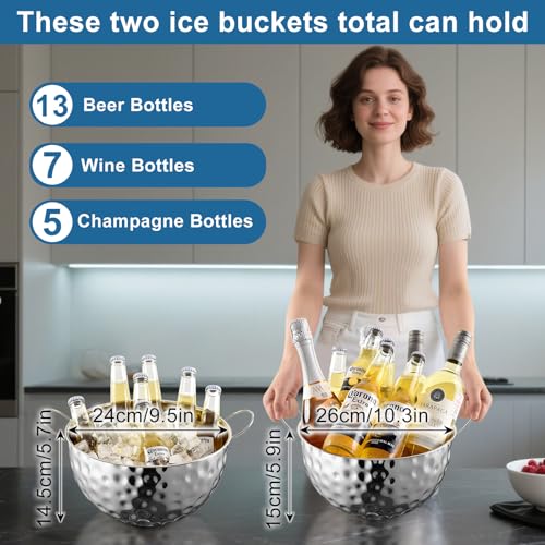 Ice Bucket of 2 Pack, 7L (10.3 * 10.3 * 5.9in) Large Ice Buckets for Parties,Metal Beverage Tub,Wine Bucket with Scoop,Cha...
