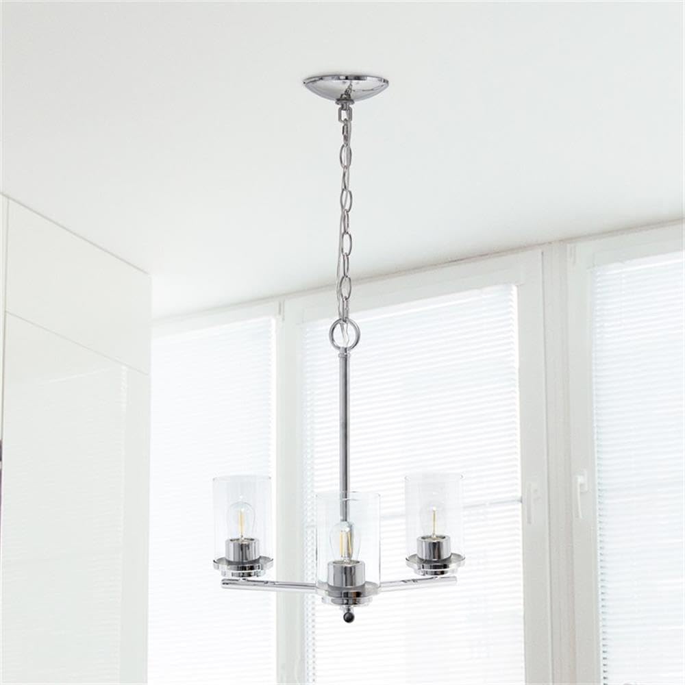 LALIA HOME 3-Light Pendant Chandelier, Classic Contemporary, Clear Glass & Metal, 15x15x64, Chrome, Model LHP-3012