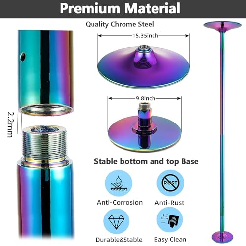 PRIOR FITNESS Premium Dance Pole Removable 45mm Spinning & Static Dancing Pole Heavy-Duty Steel Pole Dancing Pole, Adjusta...