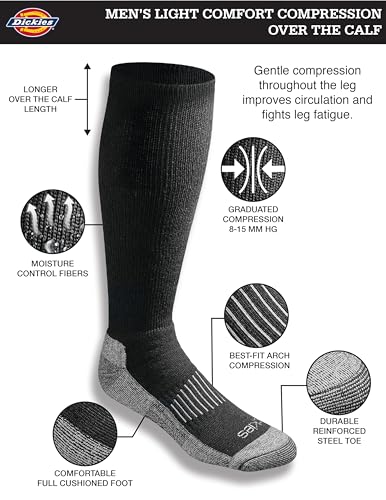 Dickies Men's Light Compression Comfort Over-The-Calf Socks, Available in M-XXL (2, 4 Pairs)
