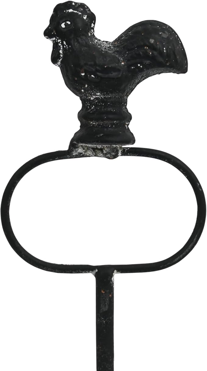 Vintage White Metal Egg Holder with Rooster Top - 2-Tier & Bottom Basket Design, Farmhouse Distressed Decor Egg Storage Rack for Kitchen Countertop Decor (Distressed Black)