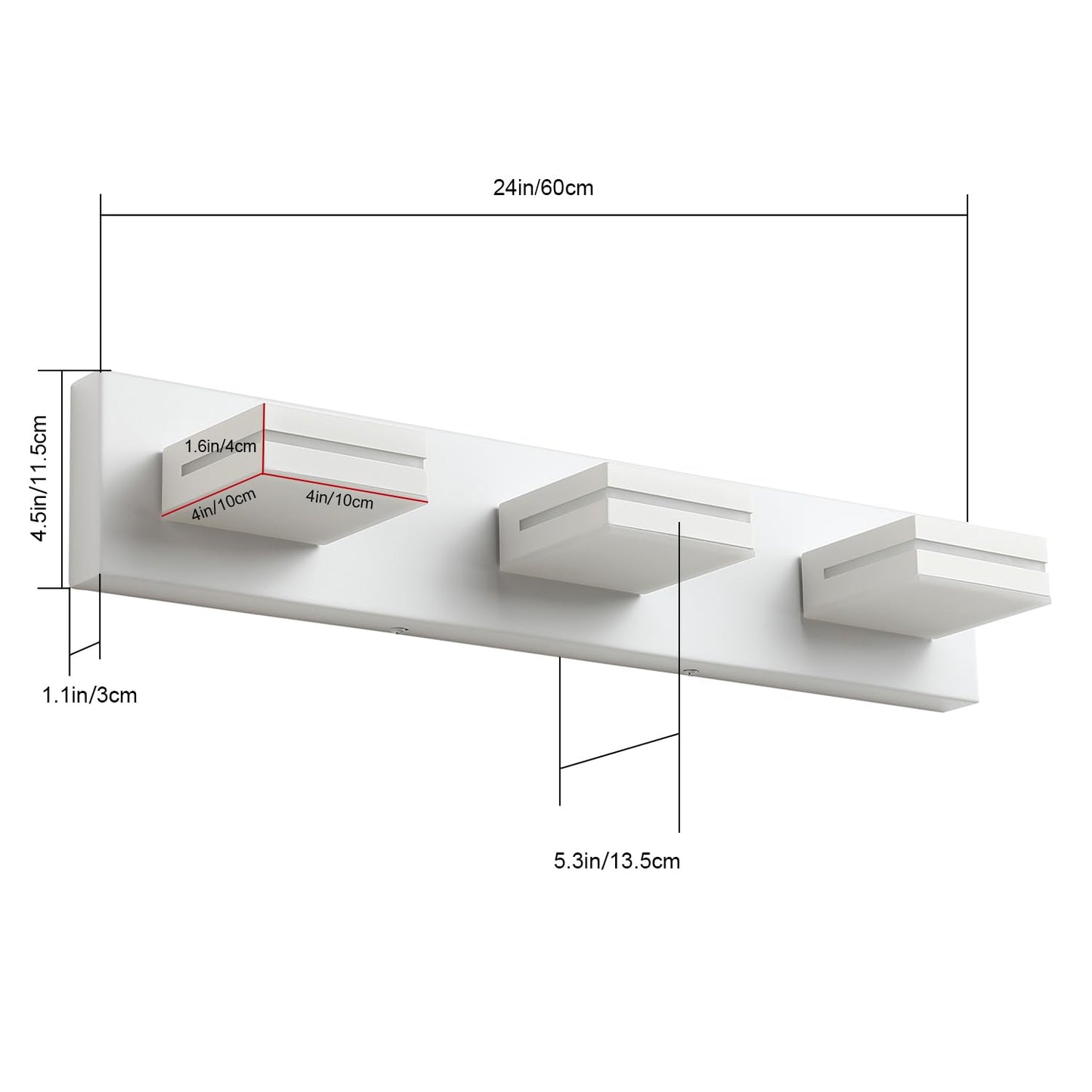 SineRise LED Bathroom Vanity Light Fixture, 3-Light, 24-Inch, Dimmable, Matte White, Model H0001-14