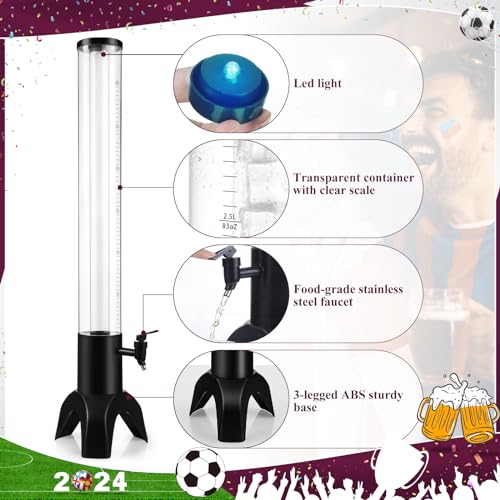 COSYOO 2PCS Drink Tower, 3L Mimosa Tower Dispenser With Ice Tube and Led Light, Tabletop Beer Dispenser 3.17 Qt./100oz, Id...