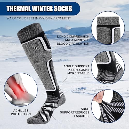 Cirorld Merino Wool Ski Socks Women Men,2 Pairs Knee High Winter Warm Skiing Socks Performance Thermal Snowboarding Socks