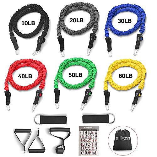 EILISON Resistance Band Kit with Heavy Duty Protective Sleeves for Safe Workout and Soft Anti-Slip Foam Handle, Door Ancho...