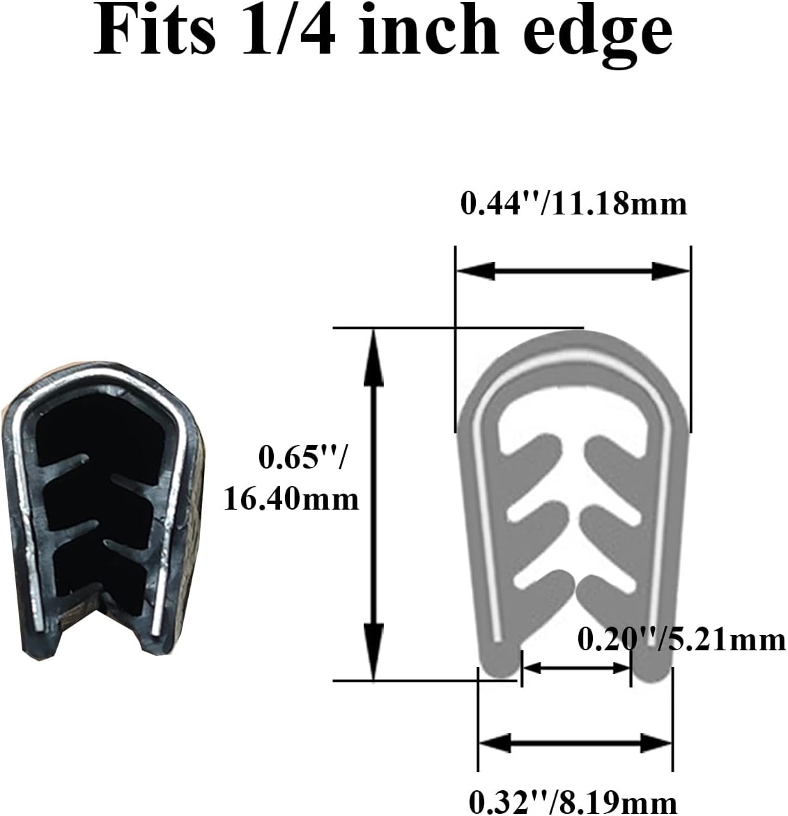 SYOAUTO Large Edge Trim Fits Edge 1/4 inch, 16 Feet (5 Meter) Black Rubber Edge Boat Trim Molding