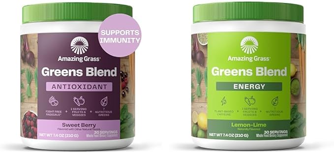 Amazing Grass Greens Blend Antioxidant: Super Greens Powder Smoothie Mix with Organic & Green Superfood Energy: Smoothie Mix, Super Greens Powder & Plant Based Caffeine