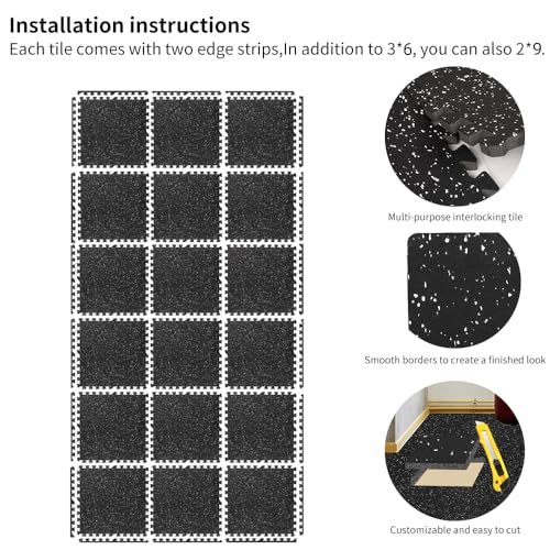 0.8in Thick 72 Sq Ft Gym Flooring for Home Gym, 18 Tiles Workout Exercise Equipment Mats, Rubber Top with EVA Foam, Interl...