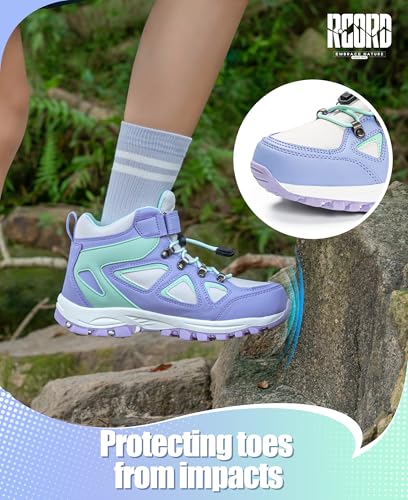 R CORD Kids Hiking Boots Waterproof Girls Hiking Boots Durable TPR Traction Outsole Anti-Skid Athletic Hook and Loop Draws...