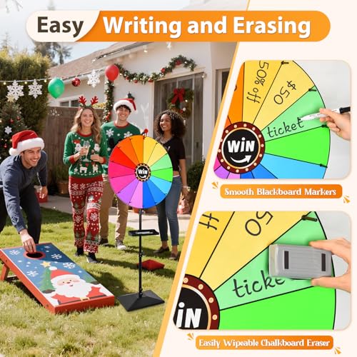 AugFir 24-inch Prize Wheel, Adjustable 32"-61" Height Desktop & Floor Stand Spinning Prize Wheel, Storable Prize Wheel Spi...
