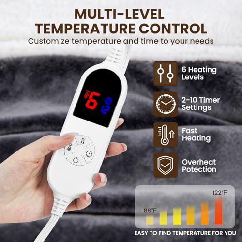 DAILYLIFE Wearable Heated Blanket with Foot Pocket, 52"x72" Electric Blanket with Sleeves for 6 Heat Settings, 12 Hours Ti...