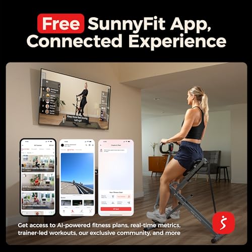 Sunny Health & Fitness Smart Row-N-Ride Glute & Leg Trainer, Foldable Squat Assist Rower with Exclusive SunnyFit App Conne...