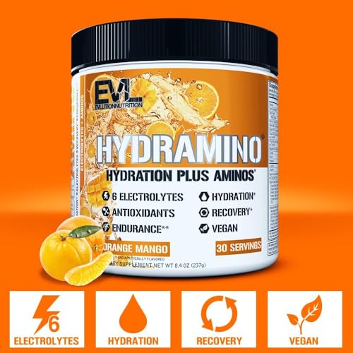 Evlution Nutrition HYDRAMINO Complete Hydration Multiplier, All 6 Electrolytes, Vitamin C & B, Fluid Boosting Aminos, Coco...