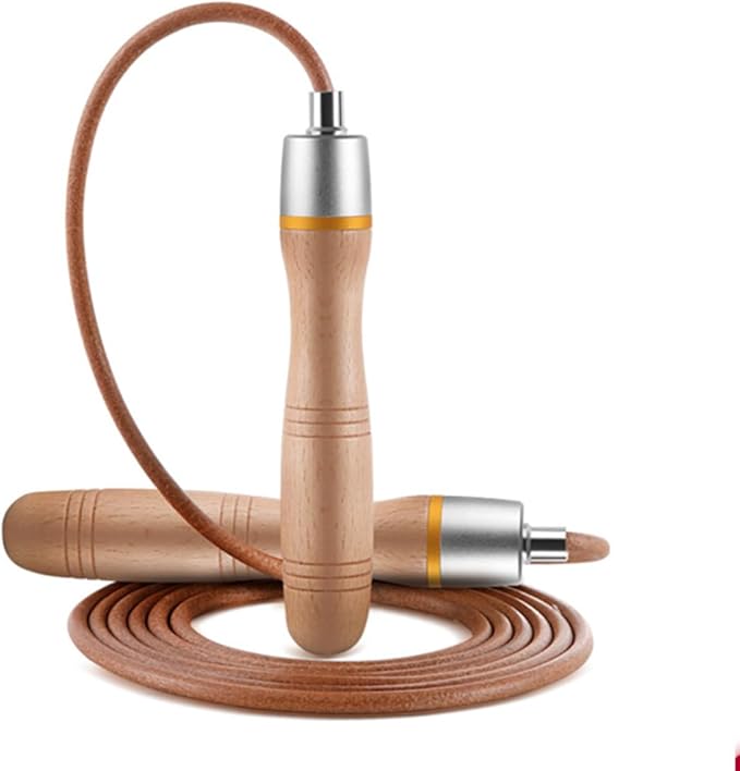Adjustable Leather Skipping Rope, Pure Wooden Handle and Swivel Bearing Design, Suitable for Fitness Venues and Home Fitne...