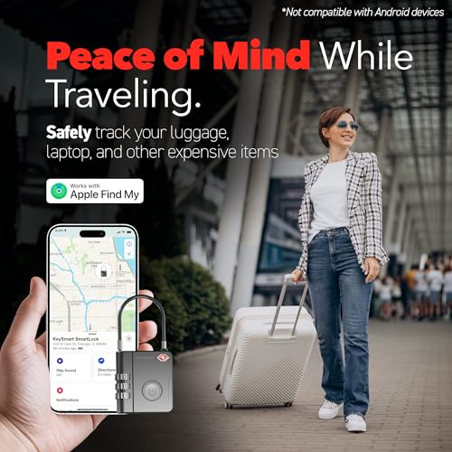 KeySmart SmartLock Tracking Luggage Locks, TSA Locks for Luggage, GPS Tracker, Combination Lock Compatible with Apple Find...