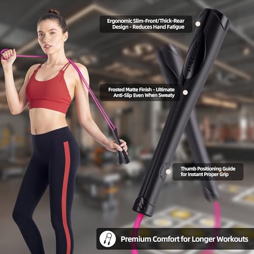 YUEDONG 5mm Adjustable Weighted Jump Rope for Women Fitness - Tangle-Free PVC Skipping Rope with Matte Frosted Ergonomic A...
