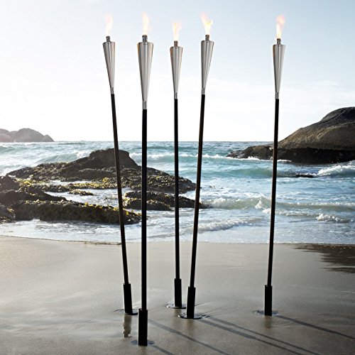 Blomus Torch with Beechwood Stake, Large Polished Stainless Steel, Model 65007