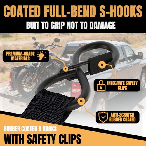 Renegrip Retractable Ratchet Straps Heavy Duty Tie Down 1''*12ft Breaking Strength 1760LBS Cargo Securing System,for Motor...