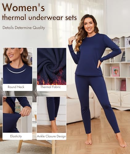 NebuKinex 2 Sets Thermal Underwear for Women Long Johns Ultra Warm Fleece Lined Athletic Base Layer Tops & Bottom Pajama