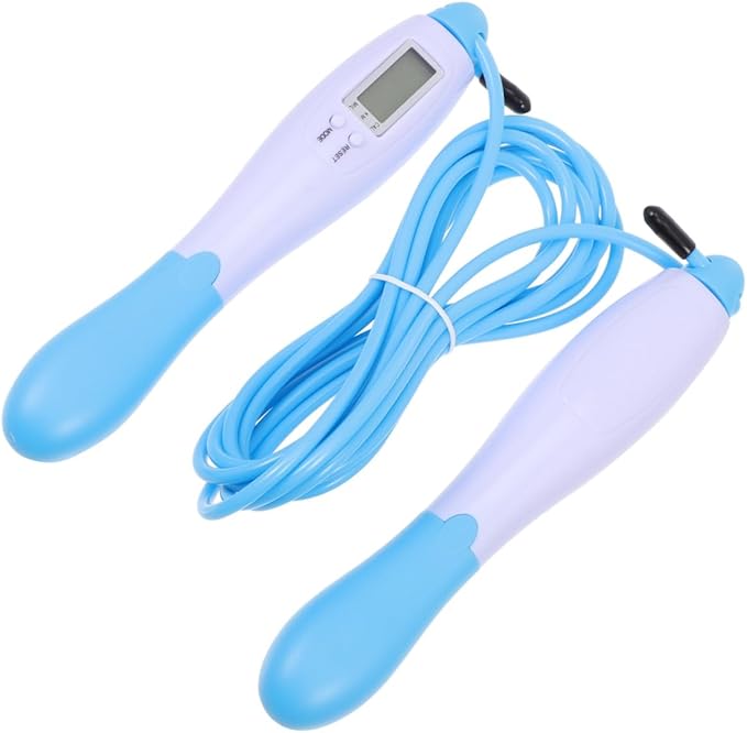 GARVALON Electronic Counting Jump Rope for Weight Loss with Steel Wire Cable Blue Long Rope for Adult Fitness Training