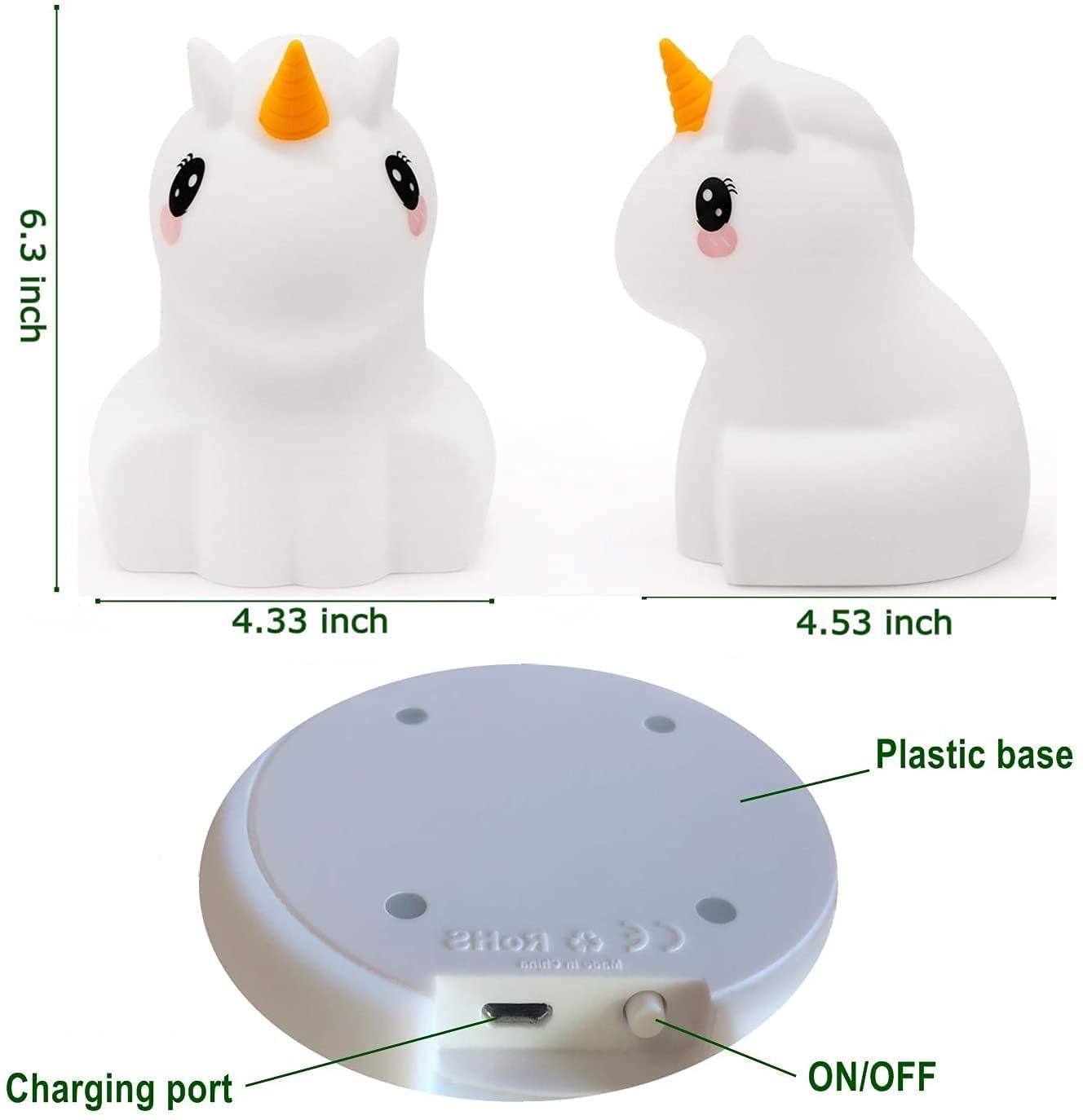 Tianhaixing Animal-Shaped LED Night Light, Rechargeable Silicone Bedside Lamp, Adjustable Brightness, 9 Colors, Model THX8856-6, White