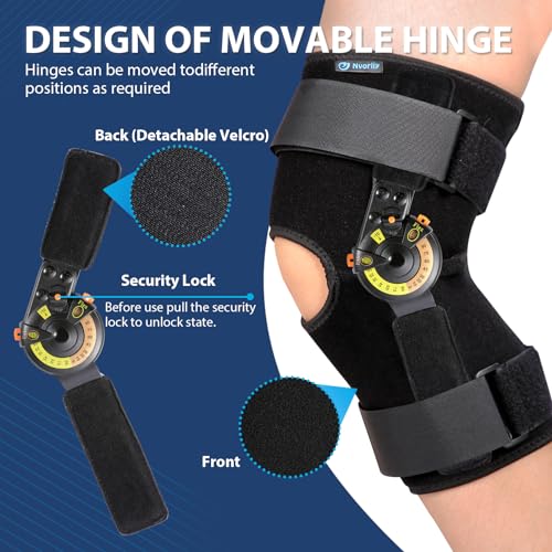 Nvorliy Hinged ROM Knee Brace with Side Stabilizers & Locking Dials, Post Op Knee Immobilizer for Arthritis, ACL, MCL, PC...