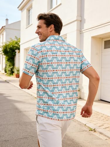 Men's Casual Short Sleeve Shirt, Lightweight Floral Print, Travel & Sport, Breathable Daily Wear, Versatile