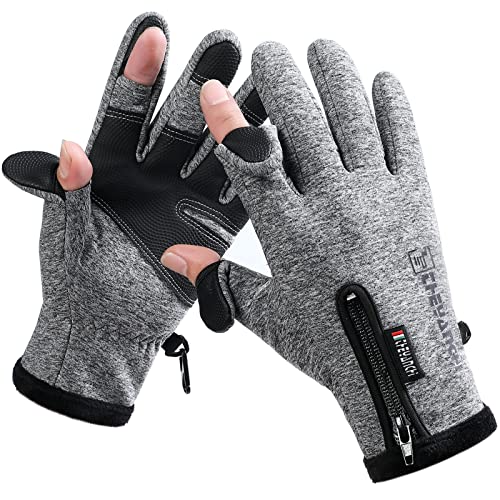 LJCUTE Winter Fingerless Fishing Gloves for Men & Women, Cold Weather Windproof Touchscreen Warm Cycling Gloves for Photog...