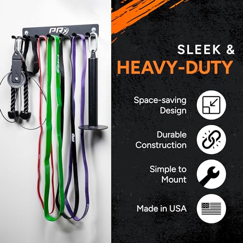 PRx Performance Wall-Mounted Gym Rack Organizer – Heavy-Duty Fitness Equipment Storage for Resistance Bands, Jump Ropes & ...