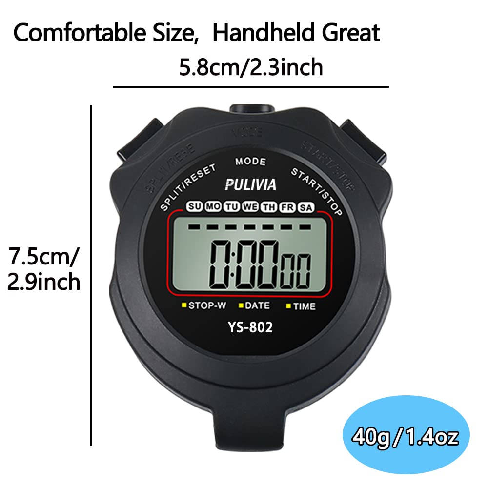 PULIVIA Sports Stopwatch Timer, Single Lap Split Digital Stop Watch for Sports Kids Coaches Swimming Running, Black