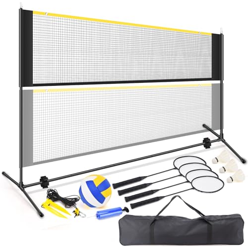 Badminton Pickleball Net, Adjustable Height Portable Badminton Net-2-in-1 Volleyball and Badminton Set, Pickleball Net for...