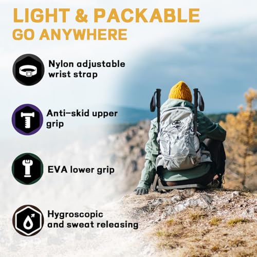 Hiking Poles 2 Pc - Collapsible Lightweight Carbon Fiber Trekking Poles for Hiking, Adjustable & Telescopic for Backpackin...
