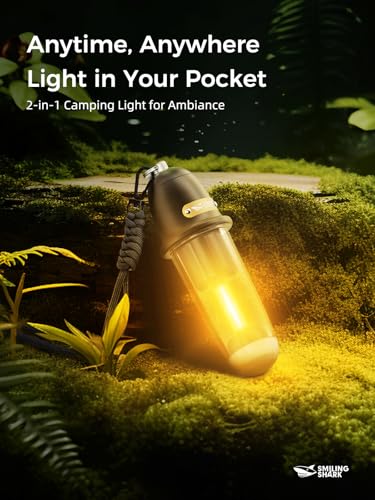 Smiling Shark Camping Ambient Lighting, XPE LED Small Tent Light with Lanyard Rechargable IPX4 Waterproof White & Warm Lig...