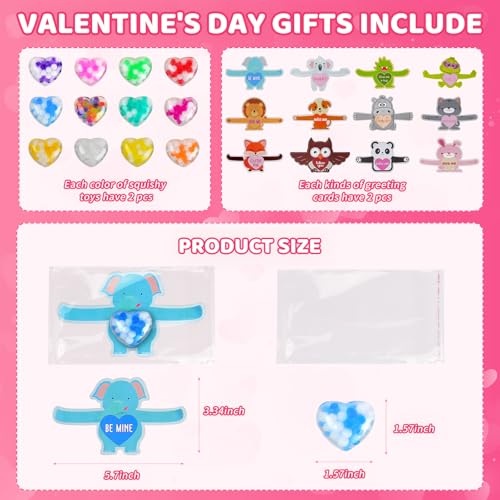24Packs Valentines Day Heart Stress Balls with Cards,Squishy Squeeze Balls Bulk Fidget Toys for Adults,Stress Relief Ball...