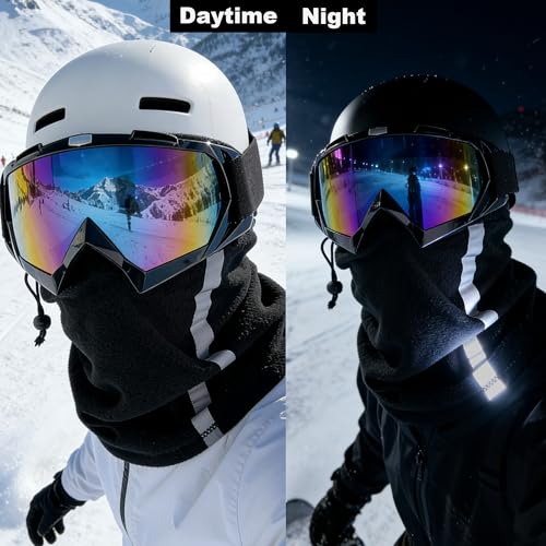 LJDJ Ski Goggles, Snowboard Motorcycle Goggles with Reflective Winter Neck Gaiter Face Cover for Youth Teens Men Women