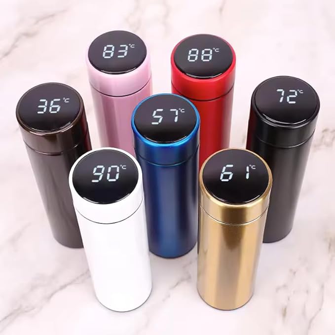 Smart Stainless Steel Water Bottle with LED Temperature Display, 16oz (480ml), Double Wall, Reusable Tumbler (Black)